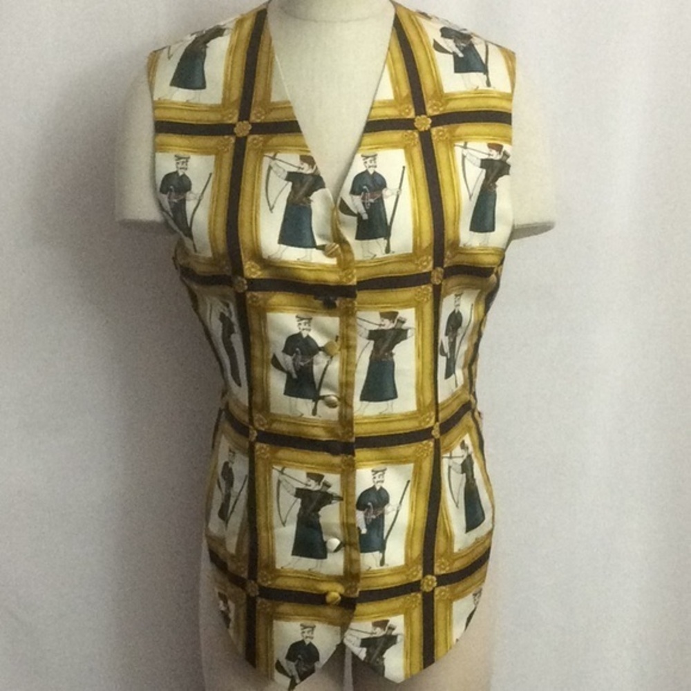 Vintage Silk Vest Size Medium Black and Gold